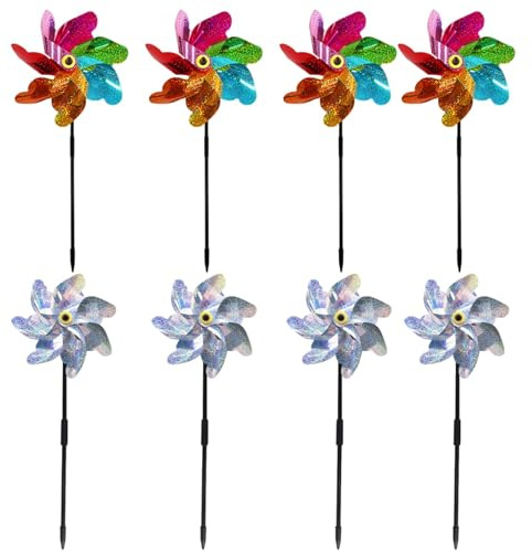 8 Pcs Garden Wind Spinners, Bird Scarers for Gardens, Windmills for Garden Outdoor Use, Decorative Windmill Spinners for Bird Control in Yards and Farms