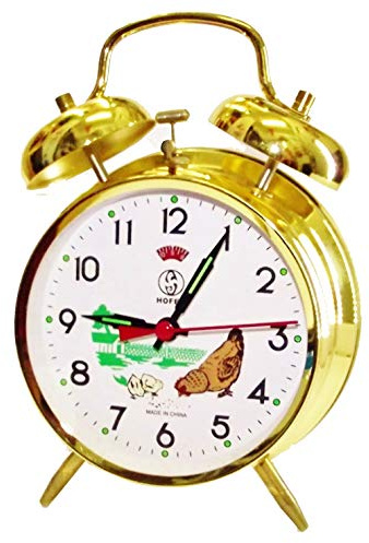 Sveglia meccanica/analogica in metallo color oro con gallina, quadrante da 10 cm, idea regalo