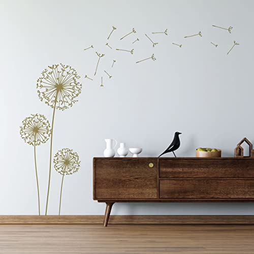 Wall Designer Wandsticker Pusteblume Blowing Away in The Wind Dandelions Height: Large (1100mm) Gold