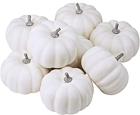 BESTTOYHOME 8 st realistiska 10 cm höst skörd små benvita små konstgjorda pumpor för halloween, höst och Thanksgiving dekoration