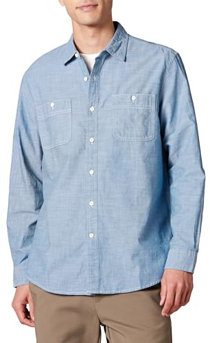 Amazon Essentials Camicia in Chambray a Maniche Lunghe Regular Fit Uomo, Blu, XXL