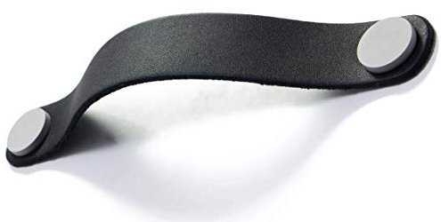LGM-Beschlag Möbelgriff Barby, Leder - schwarz, Kunststoff glasiert - grau, 188 mm x 28 mm x 23 mm, LA 160 mm, 52078