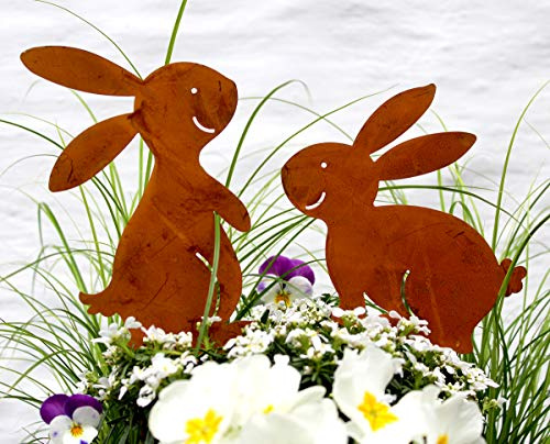 LB H&F 2er Set Hase Hasenpaar Osterstecker Osterhase Edelrost Osterdeko Metall Rosthase Gartenstecker Mix (Hasen Set)