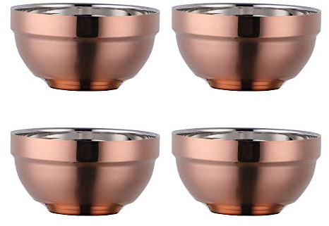 Do Buy Müslischale aus Edelstahl 500ml roségold Suppenschalen 4er set Reisschüssel Groß Nudelschale Dessertschalen breit 13 cm(5,1 inch) Metall Ramen Schüsseln Doppelschicht Anti-heiße