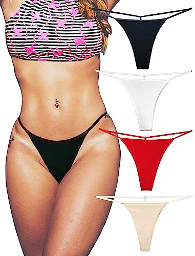 Coton Dos en T String Ficelle pour Femme en Sexy Tanga sans Couture Culottes Lot de 4 (L/R/B/B, Small)