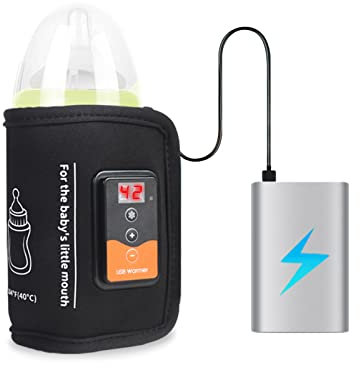 Goshyda Milk Bottle Warmer, USB Powered Car Baby Bottle Heating Bag Travel Breast Milk Warmer with Temp Control and LCD Display, Evenly Heating for Indoor, Outdoor, Traveling, Driving