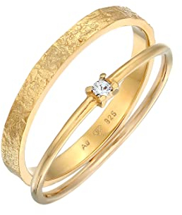 Elli Ring Damen Stapel 2er Set Solitär mit Glaskristall in 925 Sterling Silber