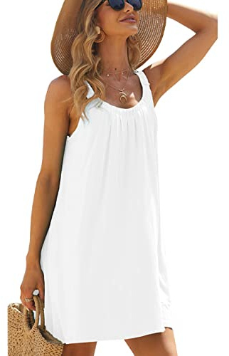 RPAEOY Vestiti Donna Ruched Chiffon Copricostume Spiaggia da Mare Bikini Cover Up Tunica Costume da Bagno Estate Abito da Spiaggia Interi Beachwear Beach Dress (Bianco,XXL)