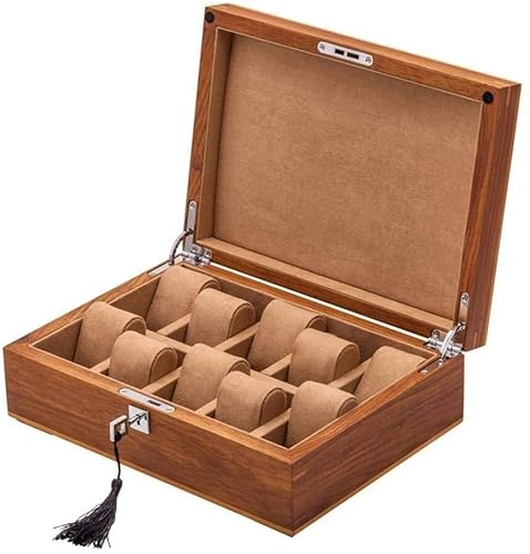 CAZARU Uhrenbox mit 10 Fächern aus Holz für Damenuhren, Herrenuhren-Organizer mit Schlüssel und Schloss