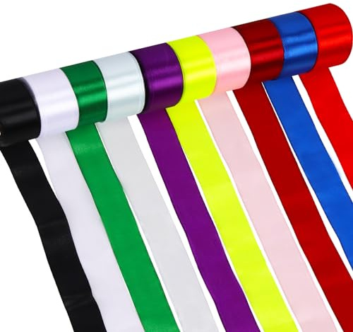 Rustark 10 Rollen 4cm x 22,5m Polyester Satinband Sortiment Set, 10 Farben Stoffband Satinband, Schleifenband Geschenkband Satin Ribbon Assortment für Geschenkverpackungen, Dekorhandwerk