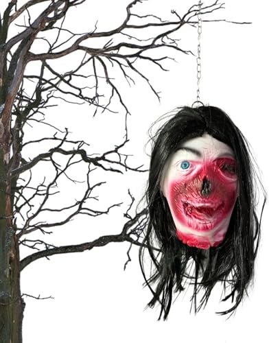Fukamou Halloween Zombie Head Aus Latexmaterial | Horror Hängender Abgetrennter Kopf | Für Halloween-Dekoration | Spukhaus-Requisiten