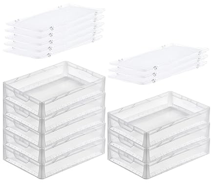 PROREGAL SuperSparSet 8x Transparenter Eurobehälter LightLine mit offenem Griff & Auflagedeckel | HxBxT 12x40x60cm | 24 Liter | Eurobox Transportbox Transportbehälter Stapelbehälter