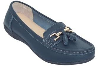 Amber Ladies Extra Wide EE Leather Loafers with Padded Insole | Women's Wide Fit Smart Casual Slip-On Shoe with Flexible Sole & Supportive Cushioned Insole, Durable Construction