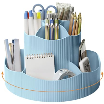 NUODWELL Stiftehalter Schreibtisch Organizer, 360° Drehbar Bleistift Töpfe | Make-up-Pinselhalter mit 11 Fächern, große Kapazität, Schreibtischzubehör für Büro, Schule, Zuhause, Kunstbedarf (blau)