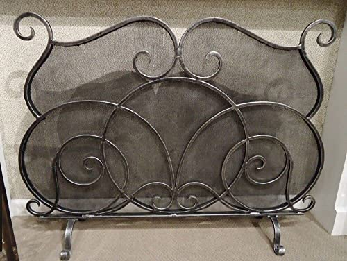 Kaminschirme Scroll-Kamin-Kaminschirm, Antik-Zinn-Finish, Netzrückseite, 46 breit, Kaminschirm, Flache Kaminschirme, dekorativ