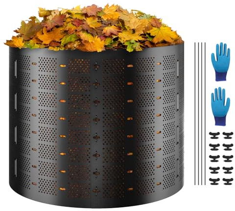 VEVOR Compostiere da Giardino 1000L ca. Contenitore per Compost da Esterni in HDPE Espandibile Diametro 106,68 cm Grande Capacità per la Raccolta delle Foglie Compostaggio Creazione di Terreno Fertile