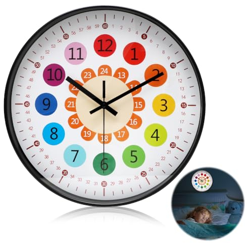 RANJIMA Kinder Wanduhr Ohne Tickgeräusche, 30CM Lernuhr Kinder Uhr Kinderzimmer Batteriebetrieben Kinderwanduhr Bunt Kinderuhr Wand Uhr, Wanduhr Kinderzimmer Lautlos für Schlafzimmer Küche Wohnzimmer