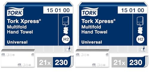 Tork Xpress Multifold-Handtücher Weiß H2, Universal-Qualität, kosteneffizient, 21 × 230 Tücher, 150100 (Packung mit 2)