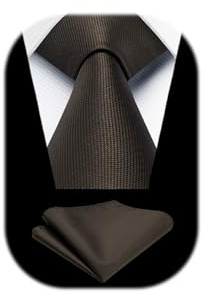 Enlision Herren Dunkelbraun Krawatten Klassisch Krawatten mit Einstecktuch Set Formelle Hochzeit Krawatte Taschentuch