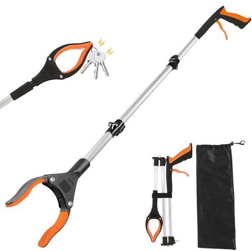 Idota Greifzange für Senioren 109cm Faltbare Greifer Müllzange Greifzange | mit Magnet-Greifarm 360° Drehbarer Kopf Aluminium Langer Greif-Werkzeug für Müll/Wurf Pflücker Hand Greifer (Orange)
