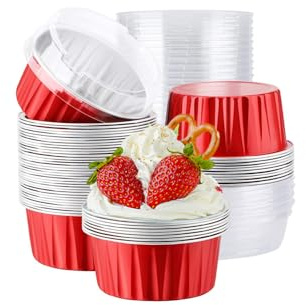 CURTEK Backförmchen aus Aluminiumfolie mit Deckel, 142 ml, Dessertbecher, Muffinformen, Einweg-Backförmchen, Mini-Kuchenformen, Cupcake-Förmchen, Muffin-Formen für Hochzeit, Geburtstag, einzelne