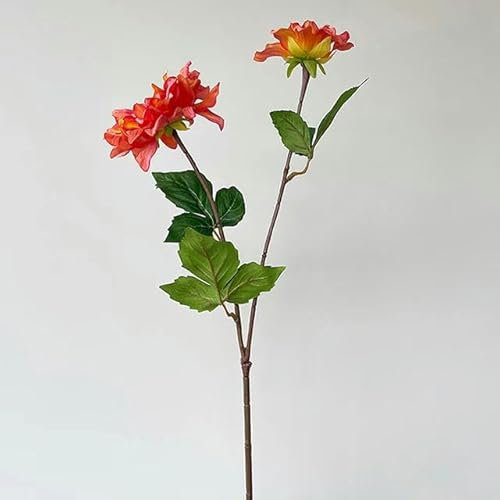 ZFISH Künstliche Dahlien-Blumen für Dekorationen, realistische Haptik, rosa Hochzeitsblumen-Arrangement, Kunst, weiße Silikon-Dahlienblüten, orange Dahlie, 1 Stück