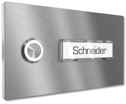 Graviers Design Campanello famiglia con Pulsante LED Targhetta 1 nome - V2A acciaio inox 140x80 mm - incasso selezionabile esterno per porta d'ingresso di casa