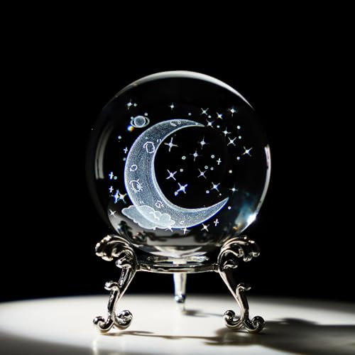 3D Laser Engraved Starry Sky Crystal Ball Decorative Figurine 60mm Glass Full Sphere Paperweight with Stand Home Art Decor Gift