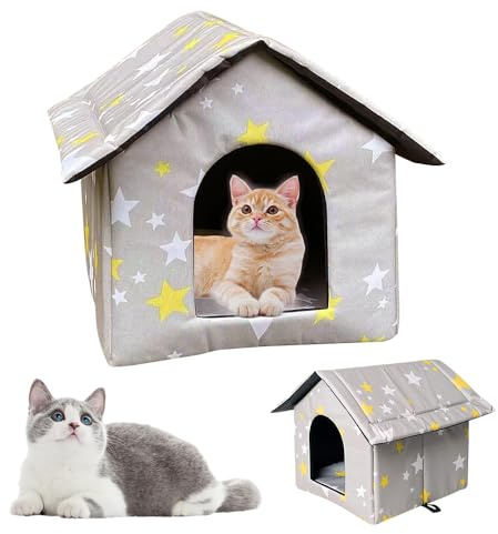 Hojalis Katzenhaus Für Draußen Winterfest, KatzenhausWinterfest, Faltbares Katzenhaus Outdoor, Winterfest Wasserdicht Katzenhöhle Haustierhaus mit Abnehmbarem Kissen,Für Haustiere (Hellgrau, L)