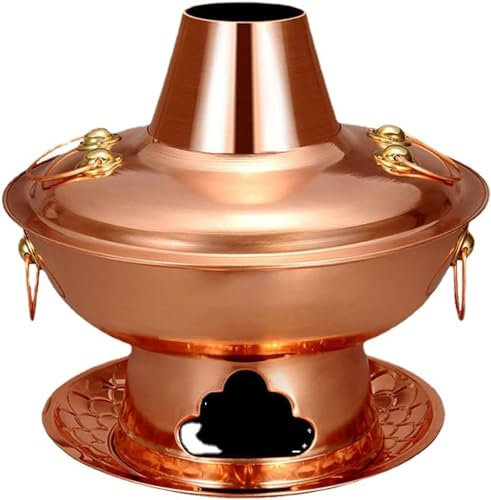 Fondue Chinese Copper Hot Pot, Copper Charcoal Cookware Soup Chinese Outdoor Traditional Charcoal Copper Hot Pot, Mandarin Duck Pot(34cm)