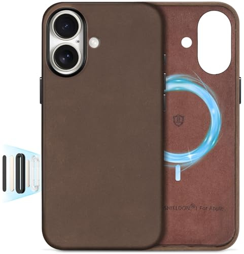 SHIELDON Lederhülle für iPhone 16, Schutzhülle [Crazy Horse Leder] [Kamerasteuerung] [Anti-Fingerabdruck] [Dünn] [Magnet Kabelloses Laden] Hüllen Kompatibel mit iPhone 16 5G 6,1 2024 Dunkelbraun