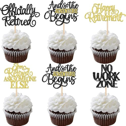 SYKYCTCY 30 Pack Happy Retirement Cupcake Toppers Officially Retired Cupcake Picks No Work Zone Adventure Begins Cake Decorations for Retirement Theme Farewell Birthday Party Supplies