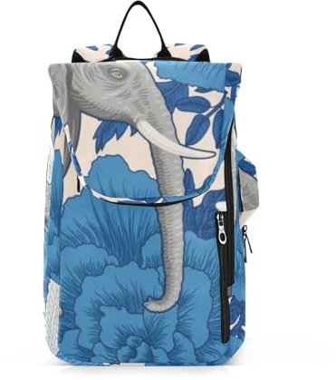 Amooorous Tennis-Rucksack für Erwachsene, wasserdicht, blau, Rosenflügel, Elefant, Reißverschluss, Tennistasche, Turnbeutel für Damen, Herren, Jugendliche