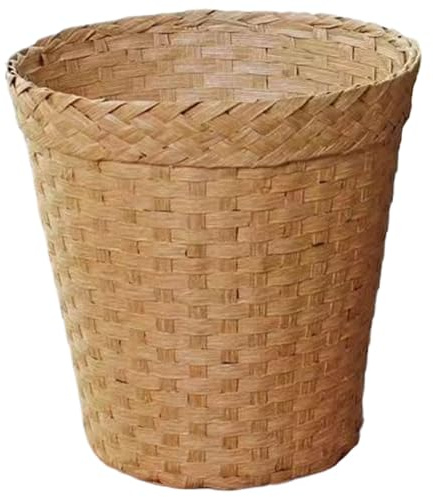 Ceta de basura de mimbre, canasta de basura de mimbre tejida a mano, basura redonda, lata de basura de escritorio redonda de paja natural, cesta de papel de desecho doméstico simple para baño, dormit