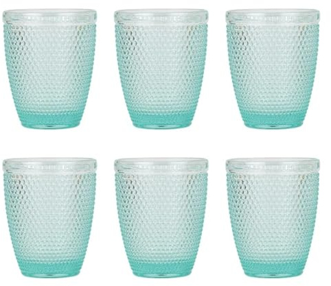 TRESV Set de 6 Vasos Colores o Transparente, Vaso de Cristal agua de 250 ml, Vaso de Agua y Bebidas, Aptos para Lavavajillas (Azul Diamante 250ml)