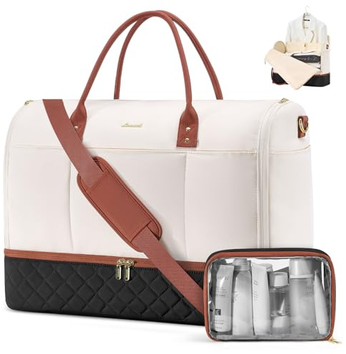 LOVEVOOK Kleidersack Reisetasche Damen 2 in 1, Umwandelbare Weekender groß mit Schuhfach, Anzugtasche aufklappbar, wasserdichte Handgepäck Tasche, Garment Bag für Business Reise Anzug, Schwarz Beige