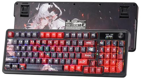 Redragon K719 PRO Wireless Gasket Gaming Keyboard w/Hype Screen & Knob, 95 Keys Mechanical Keyboard, Easy-Control 1.14’’ TFT Info Display, 5-Layer Noise Dampening, Custom Linear Switch, Anime Edition