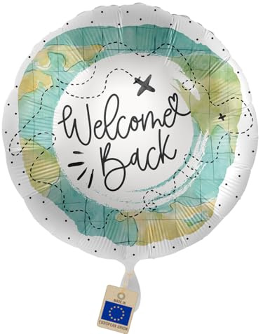Folienballon Welcome Back – Willkommen Ballon | Deko & Geschenk Luftballon für Heimkehr, Rückkehr, Reise, Empfang, Wiedersehen, Büro, Familie & Überraschung, Made in EU