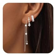 Tewiky Ohrringe für Damen, 14K Gold/Silber Zirkonia Hängend Ohrringe Set | vergoldete stapelbare hängende Ohrringe mit Zirkonia & Perlen, hypoallergen für Mehrfachpiercings, Alltag & Geschenk