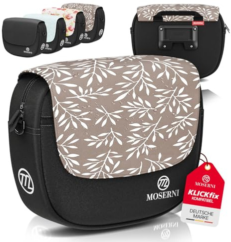 MOSERNI® Lenkertasche Fahrad – KLICKfix® kompatibel | 5L Volumen | Spritzwassergeschützt & robust | Inkl. Regenhaube | Ideal für E-Bike, Rennrad & Citybike (Blattmuster)