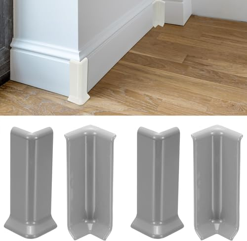 sourcing map Self Adhesive Baseboard Corner Blocks, 4.07 Inch Wall Edge Corner Protector 2 Inside + 2 Outside Corners-connector for Wall Floor Furniture Edge(Gray)