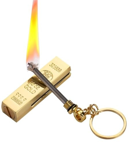 Práctico Llavero de mechero de Metal Reutilizable | Más de 10000 encendedores | Resistente al Viento, Llama Suave, Herramienta EDC de Supervivencia for Acampar (sin Combustible)