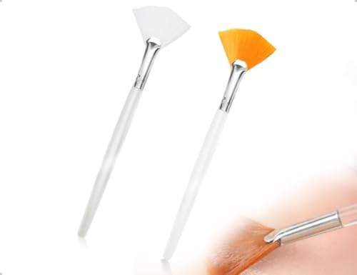 Emezddo 2 Pinceles De Abanico,Pinceles Suaves Para Mascarillas CosméTicas,Aplicadores De áCido,Herramientas De Maquillaje Con Mangos,Ideales Para Crema Facial De Barro Para Mujeres Y NiñAs