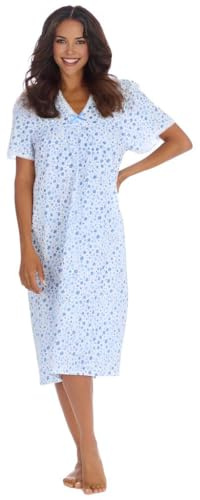 INSIGNIA Women’s Open Back Nightie V-Neck, Lace Trim Soft Touch Fabric Incontinence Care Home (Blue, 18-20)