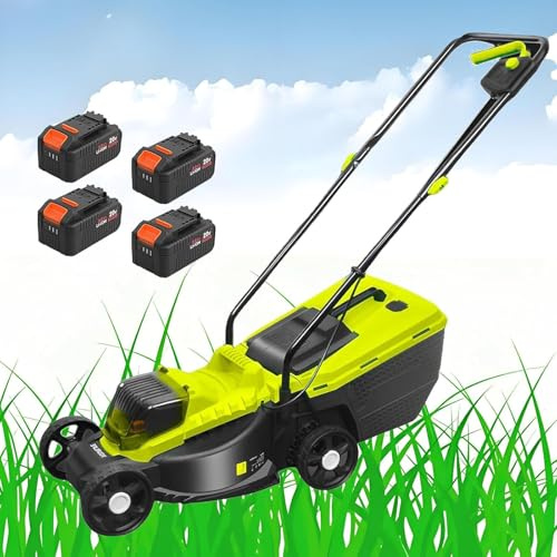 ZHLINGQ Electric Push Lawn Mower - 1600W 40V Cordless Push Mower with 4000mAh Battery and Fast Charger Included - Battery Operated Push Lawn Mowers with Bagger, 3400RPM Brushless Motor,Battery*4