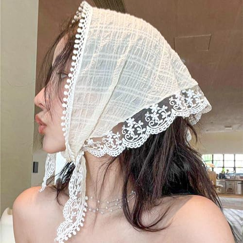 Ainvhh 5 PACK Lace Hair Scarf Headband Triangle Tie-Back Hair Bandanas for Women Girls Non-Slip Hair Soft Head Coverings Boho Triangle Bandana Turban for Hair Styling