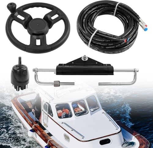 HUSPOO Système de direction hydraulique pour hors-bord jusqu'à 150 CV | Kit complet avec volant, cylindre et tuyaux de 8 m | Kit de direction hydraulique hors-bord pour bateaux / yachts | Montage