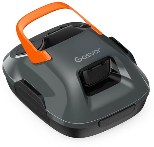 Gosvor Robot Limpiafondos Piscina Inalámbrico - Aspirador Piscina, 90 Min Autonomía, Autoestacionamiento, Fácil Uso, Robot Piscina para Suelo, Piscinas 80m², Gris-Naranja