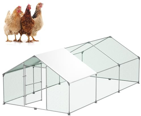 Froadp 3x6x2m Hühnerstall Außengehege Geflügel Voliere mit Dach | Mit PE-Sonnenschutzdach, Schlosstür und stabiler Konstruktion, Großer Auslauf für Hühner, Enten, Kaninchen und Kleintiere
