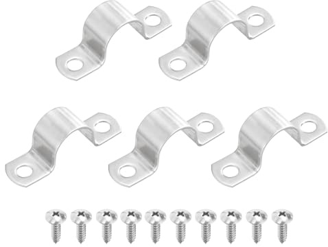 sourcing map 5Pcs 22mm(7/8) Two Hole Rigid Pipe Strap, 304 Stainless Steel Conduit Clamp Thicken U Bracket Heavy Duty Pipe Clamp with Self-Tapping Screws for Fixing Tube Cable, Silver